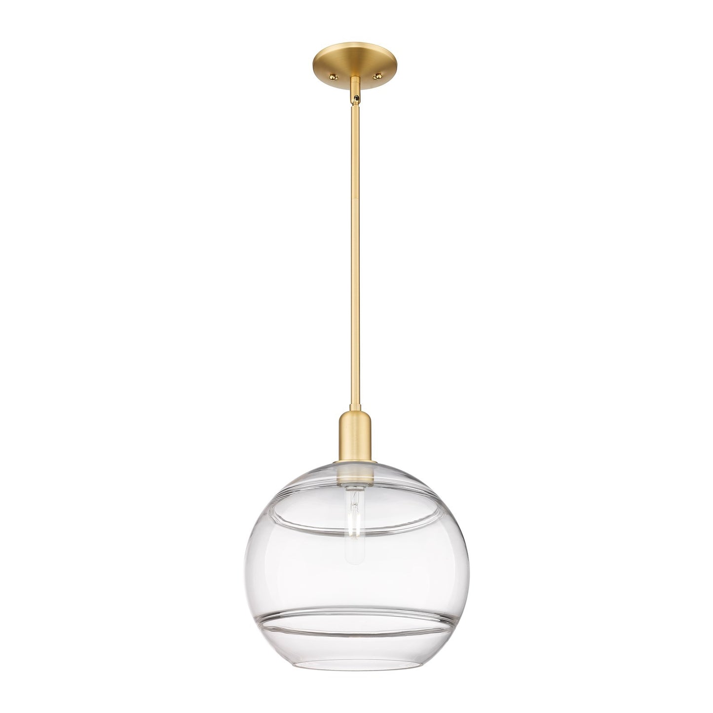 Innovations Rochester 12in 1-Light Mini Pendant | Industrial Satin Gold Steel and Clear Glass | Kitchen Island & Dining Room | Model 716-1S-SG-G556-12CL