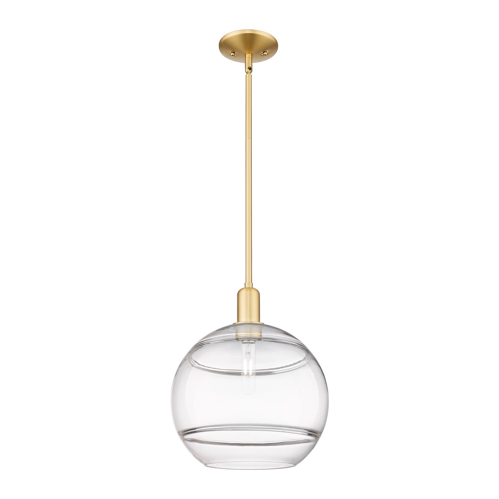 Innovations Rochester 12in 1-Light Mini Pendant | Industrial Satin Gold Steel and Clear Glass | Kitchen Island & Dining Room | Model 716-1S-SG-G556-12CL