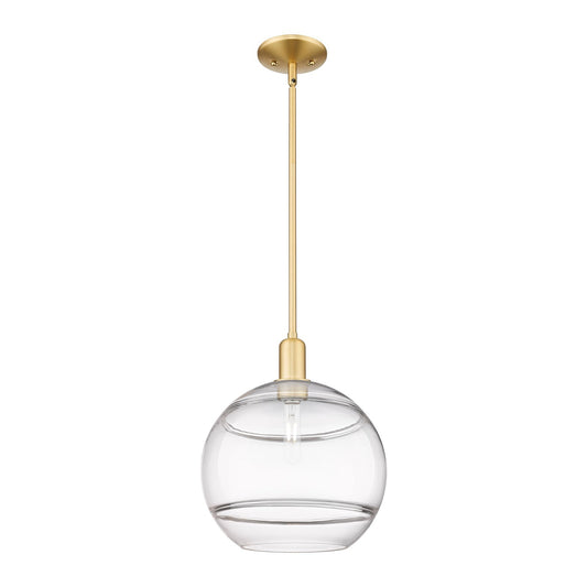 Innovations Rochester 12in 1-Light Mini Pendant | Industrial Satin Gold Steel and Clear Glass | Kitchen Island & Dining Room | Model 716-1S-SG-G556-12CL