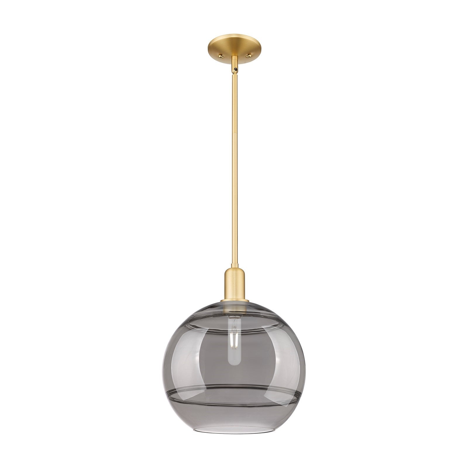 Innovations Rochester 12in 1-Light Mini Pendant | Industrial Satin Gold Steel and Light Smoke Glass | Kitchen Island & Dining | Model 716-1S-SG-G556-12SM