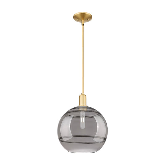 Innovations Rochester 12in 1-Light Mini Pendant | Industrial Satin Gold Steel and Light Smoke Glass | Kitchen Island & Dining | Model 716-1S-SG-G556-12SM