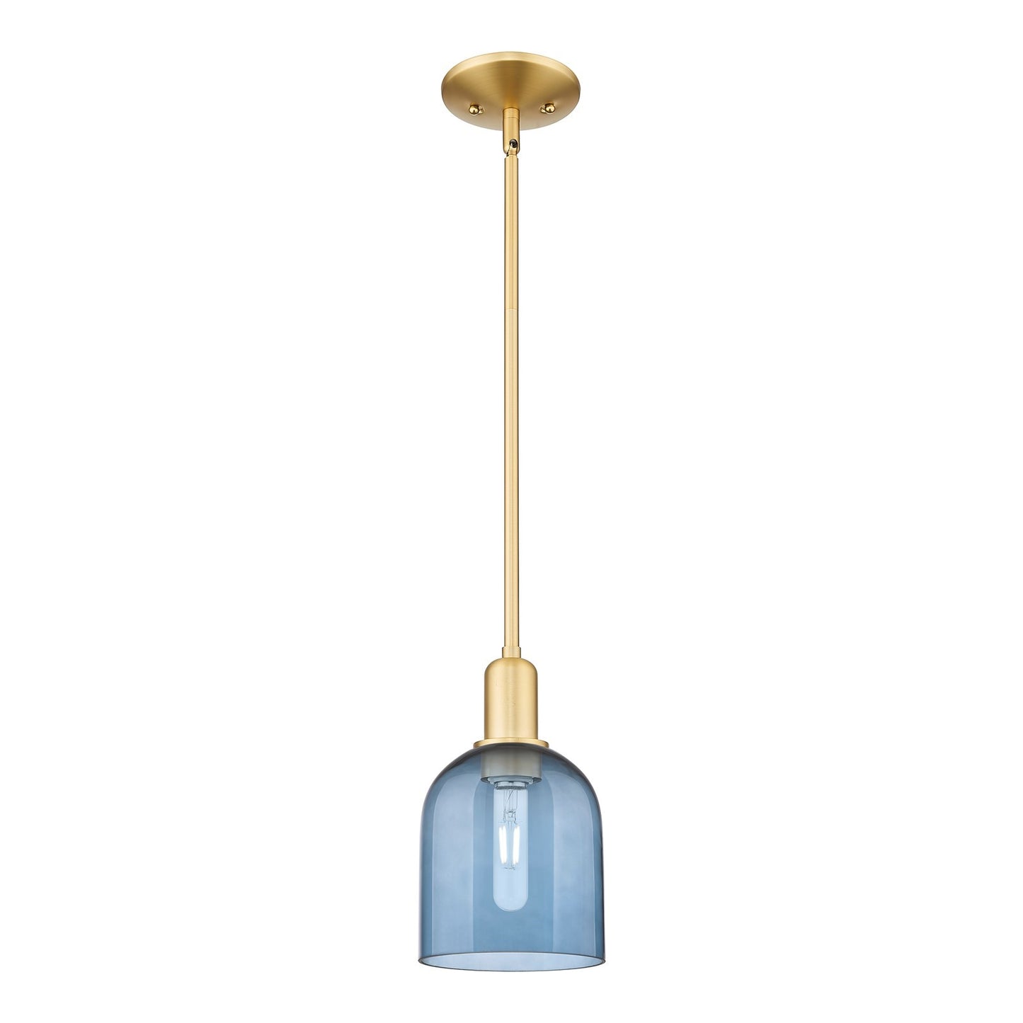 Innovations Bella 6in 1-Light Mini Pendant | Industrial Satin Gold Steel and Blue Glass | Kitchen Island & Dining Room | 5.5 x | Model 716-1S-SG-G558-6BL