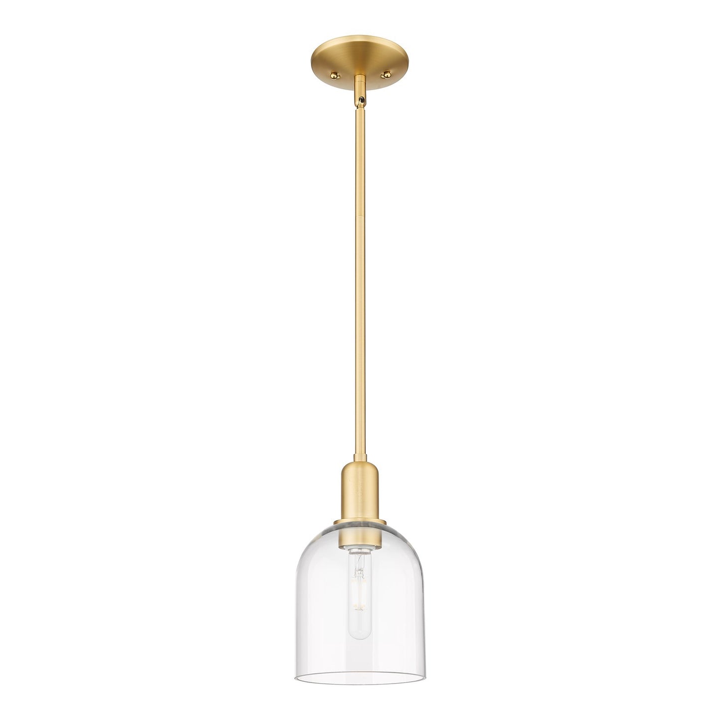 Innovations Bella 6in 1-Light Mini Pendant | Industrial Satin Gold Steel and Clear Glass | Kitchen Island & Dining Room | Damp | Model 716-1S-SG-G558-6CL
