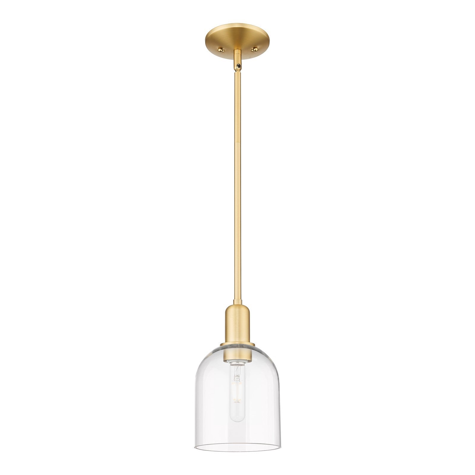 Innovations Bella 6in 1-Light Mini Pendant | Industrial Satin Gold Steel and Clear Glass | Kitchen Island & Dining Room | Damp | Model 716-1S-SG-G558-6CL