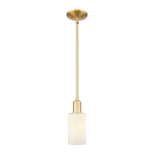 Innovations Clymer 4in 1-Light Mini Pendant | Industrial Satin Gold Steel and Matte White Glass | Kitchen Island & Dining Room | Model 716-1S-SG-G801