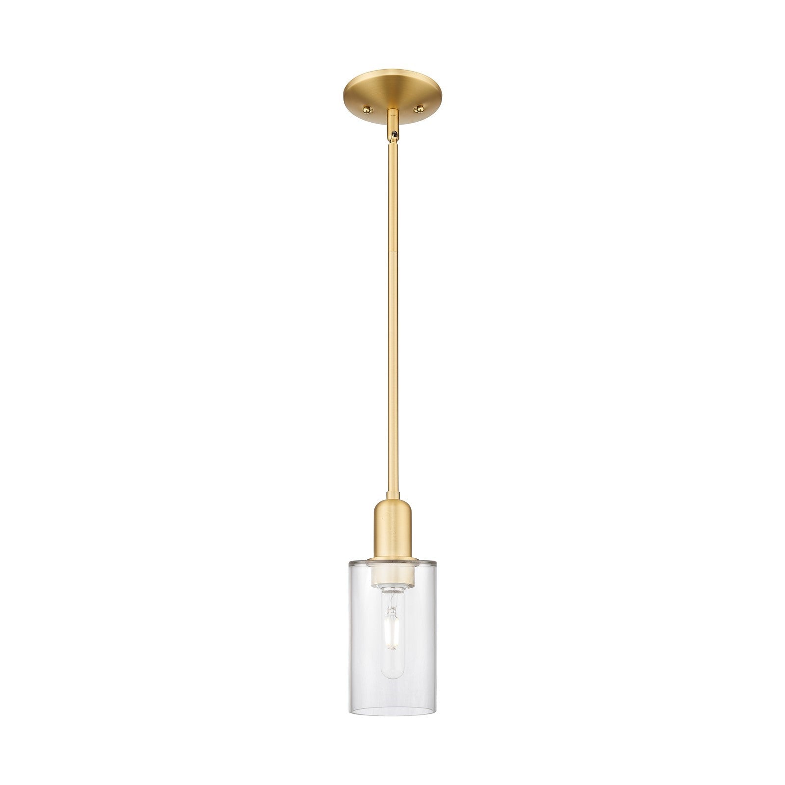 Innovations Clymer 4in 1-Light Mini Pendant | Industrial Satin Gold Steel and Clear Glass | Kitchen Island & Dining Room | 3.88 x | Model 716-1S-SG-G802