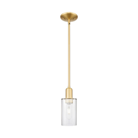 Innovations Clymer 4in 1-Light Mini Pendant | Industrial Satin Gold Steel and Clear Glass | Kitchen Island & Dining Room | 3.88 x | Model 716-1S-SG-G802