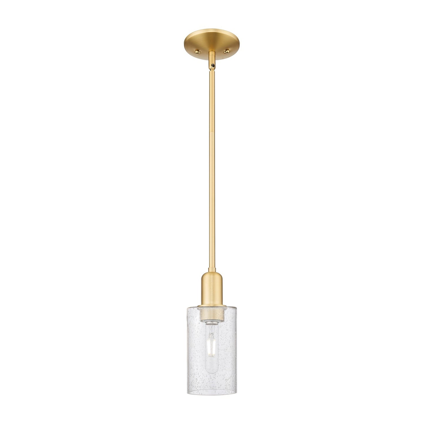 Innovations Clymer 4in 1-Light Mini Pendant | Industrial Satin Gold Steel and Seedy Glass | Kitchen Island & Dining Room | 3.88 x | Model 716-1S-SG-G804
