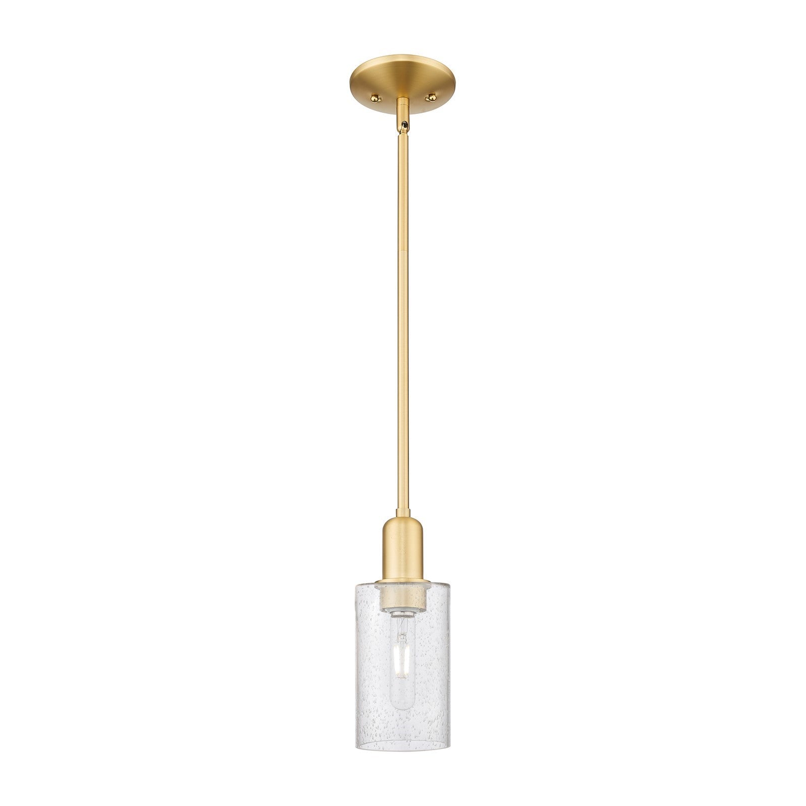 Innovations Clymer 4in 1-Light Mini Pendant | Industrial Satin Gold Steel and Seedy Glass | Kitchen Island & Dining Room | 3.88 x | Model 716-1S-SG-G804