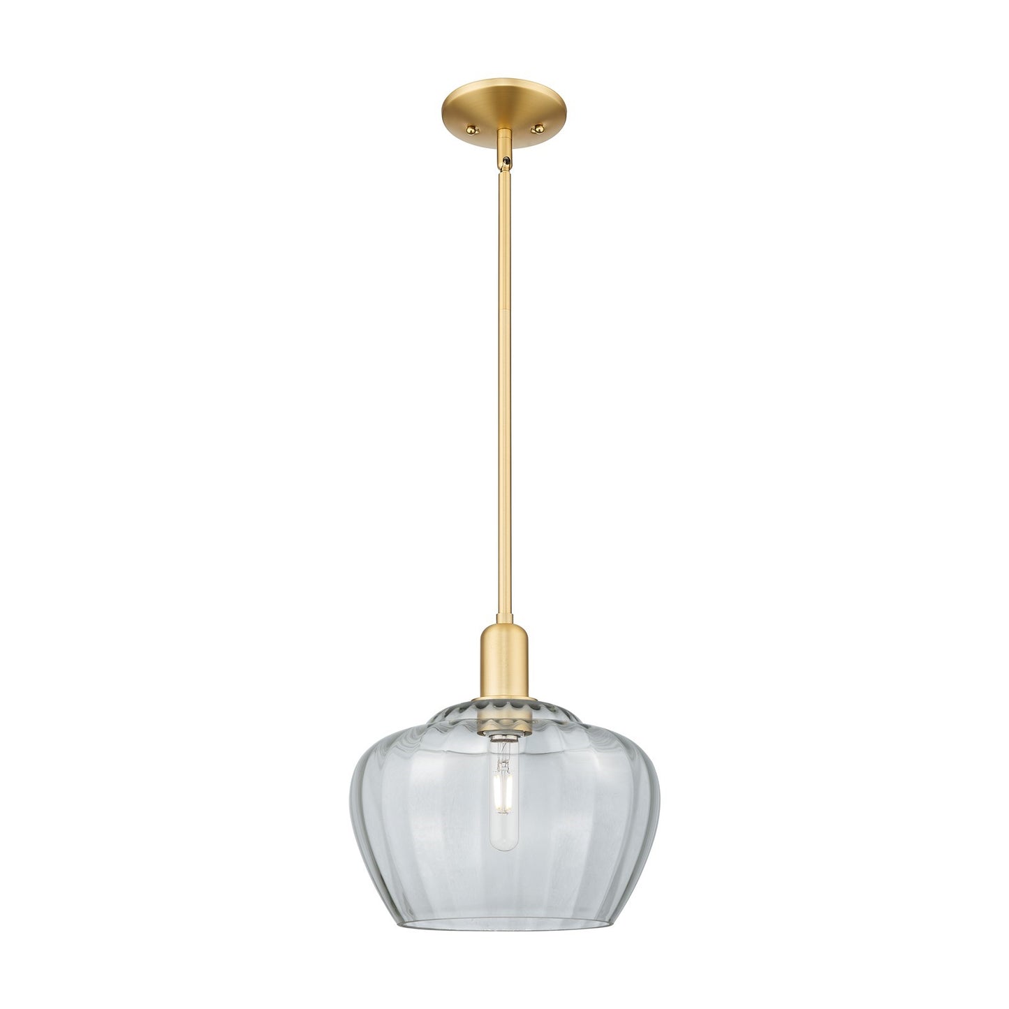 Innovations Fenton 11in 1-Light Mini Pendant | Industrial Satin Gold Steel and Clear Ribbed Glass | Kitchen Island & Dining Room | Model 716-1S-SG-G92-L