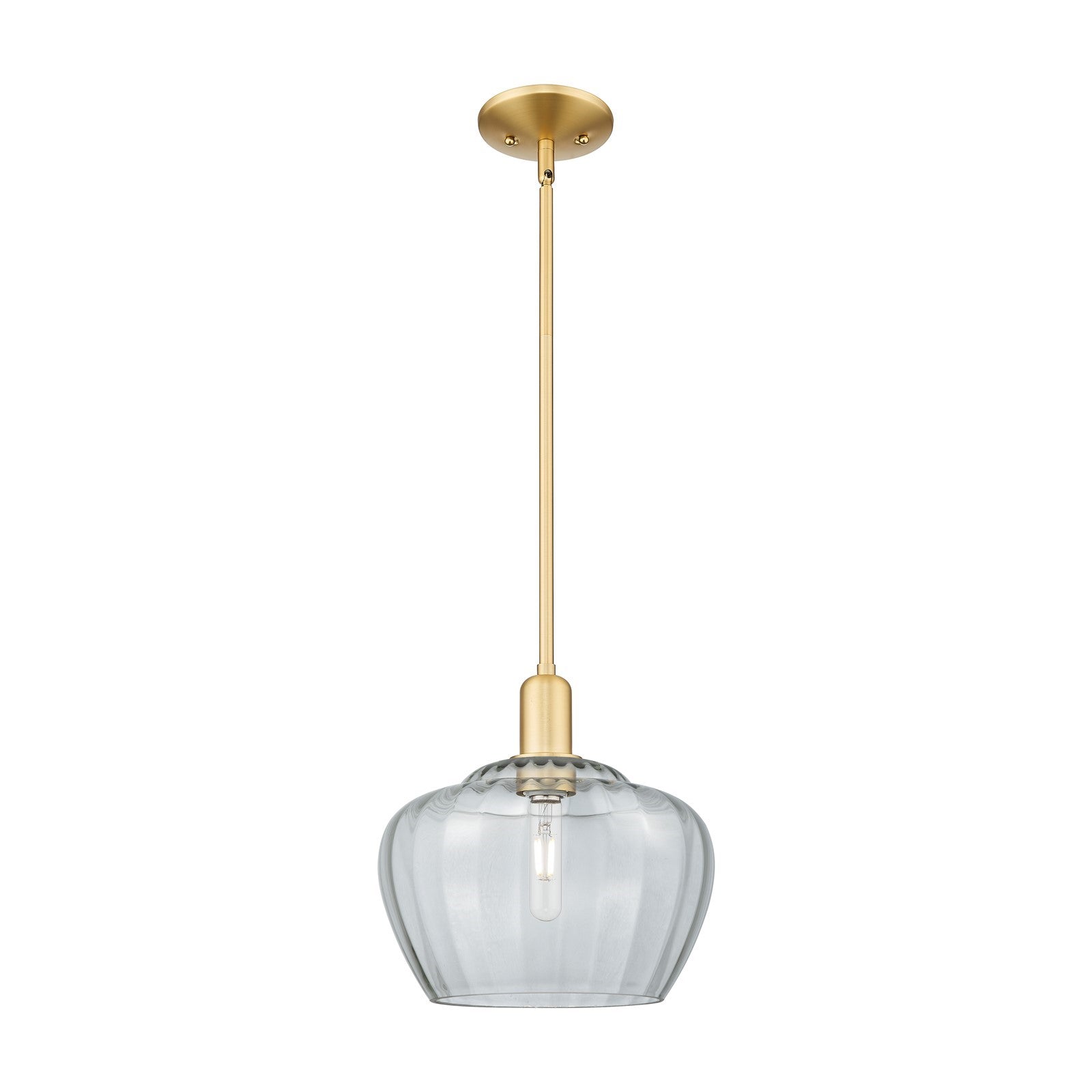 Innovations Fenton 11in 1-Light Mini Pendant | Industrial Satin Gold Steel and Clear Ribbed Glass | Kitchen Island & Dining Room | Model 716-1S-SG-G92-L