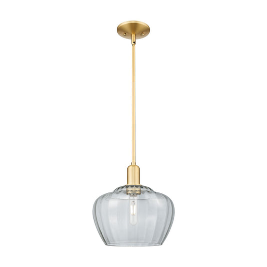 Innovations Fenton 11in 1-Light Mini Pendant | Industrial Satin Gold Steel and Clear Ribbed Glass | Kitchen Island & Dining Room | Model 716-1S-SG-G92-L