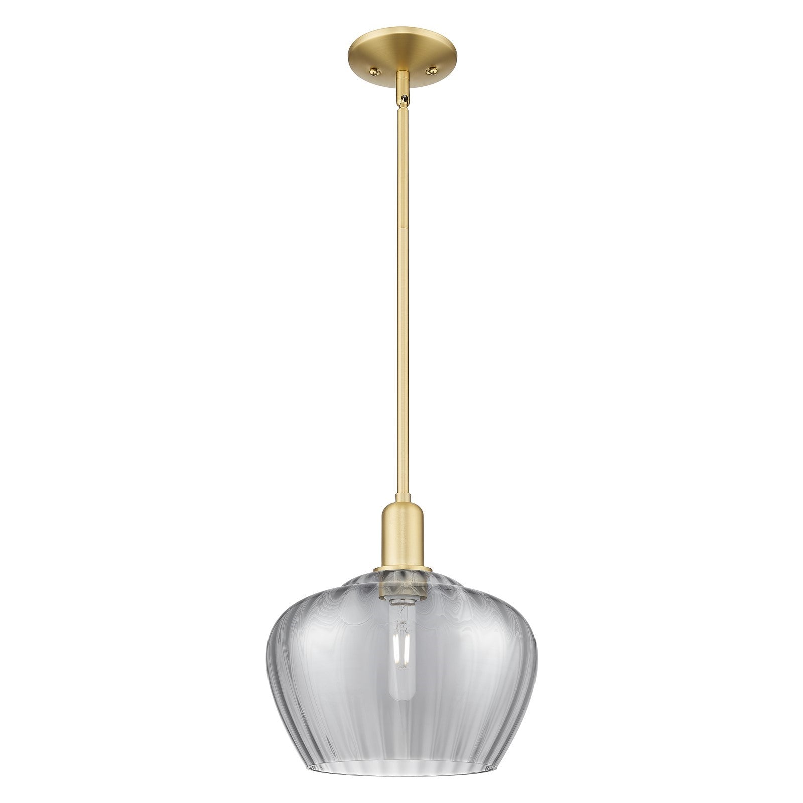 Innovations Fenton 11in 1-Light Mini Pendant | Industrial Satin Gold Steel and Light Smoke Ribbed Glass | Kitchen Island & Dining | Model 716-1S-SG-G93-L
