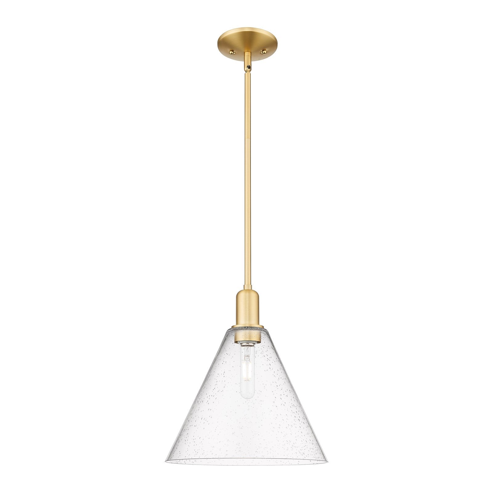 Innovations Berkshire Glass 12in 1-Light Mini Pendant | Industrial Satin Gold Steel and Seedy Glass | Kitchen Island & Dining | Model 716-1S-SG-GBC-124