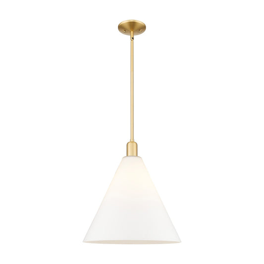 Innovations Berkshire Glass 16in 1-Light Mini Pendant | Industrial Satin Gold Steel and Matte White Glass | Kitchen Island & | Model 716-1S-SG-GBC-161