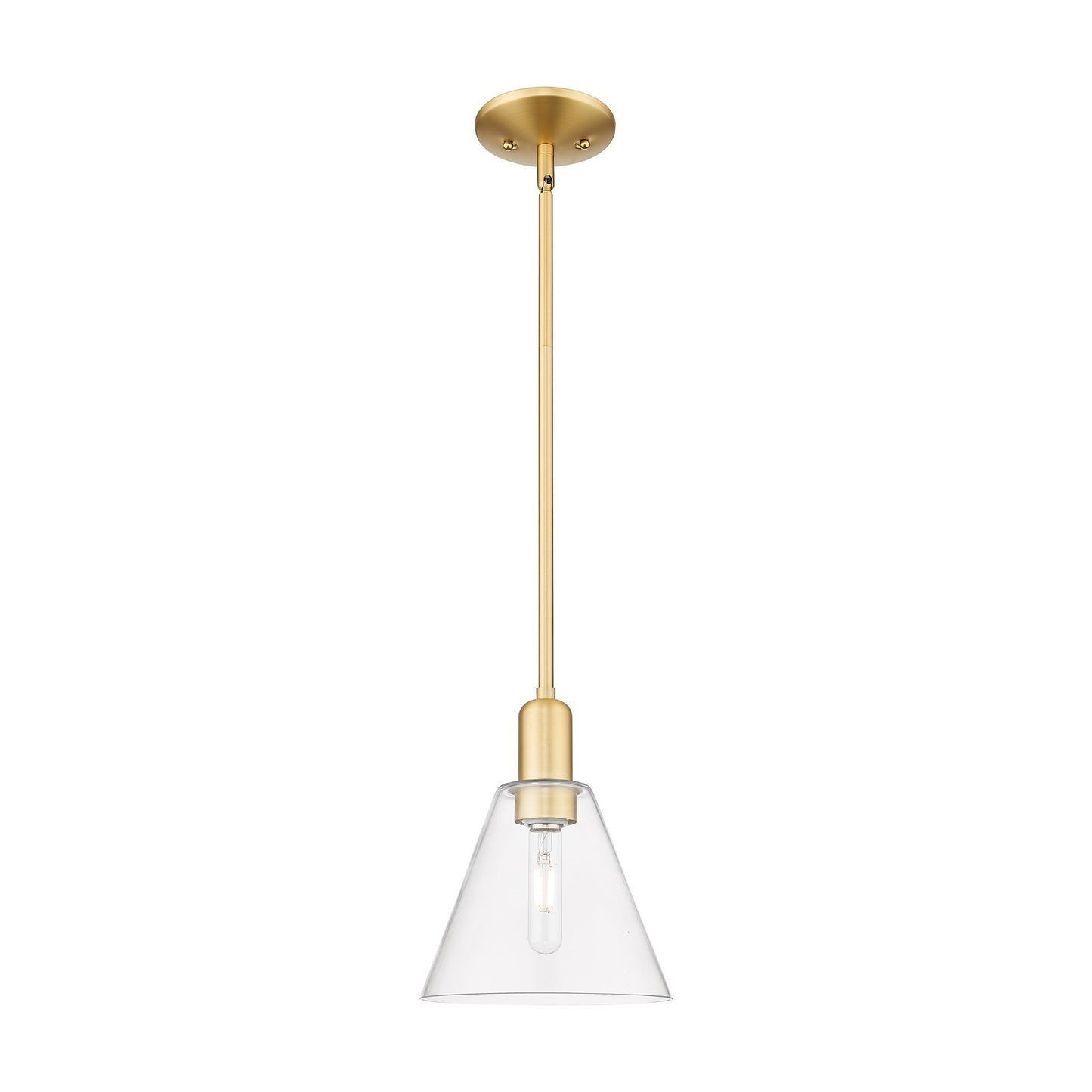 Innovations Berkshire Glass 8in 1-Light Mini Pendant | Industrial Satin Gold Steel and Clear Glass | Kitchen Island & Dining Room | Model 716-1S-SG-GBC-82