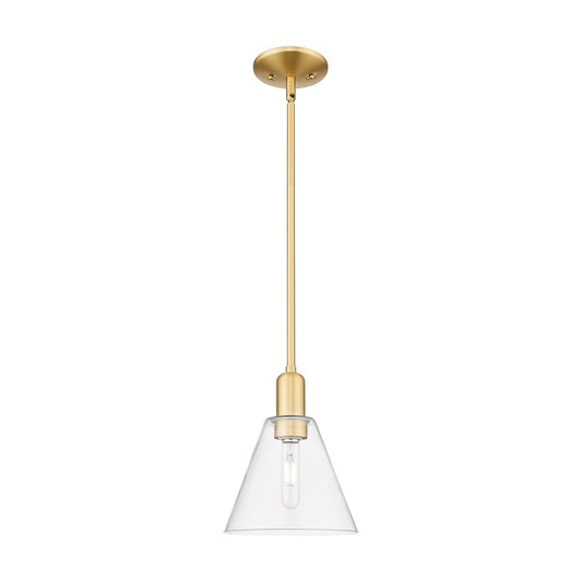 Innovations Berkshire Glass 8in 1-Light Mini Pendant | Industrial Satin Gold Steel and Clear Glass | Kitchen Island & Dining Room | Model 716-1S-SG-GBC-82