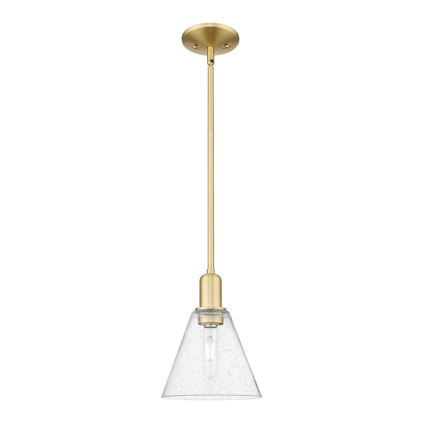 Innovations Berkshire Glass 8in 1-Light Mini Pendant | Industrial Satin Gold Steel and Seedy Glass | Kitchen Island & Dining Room | Model 716-1S-SG-GBC-84