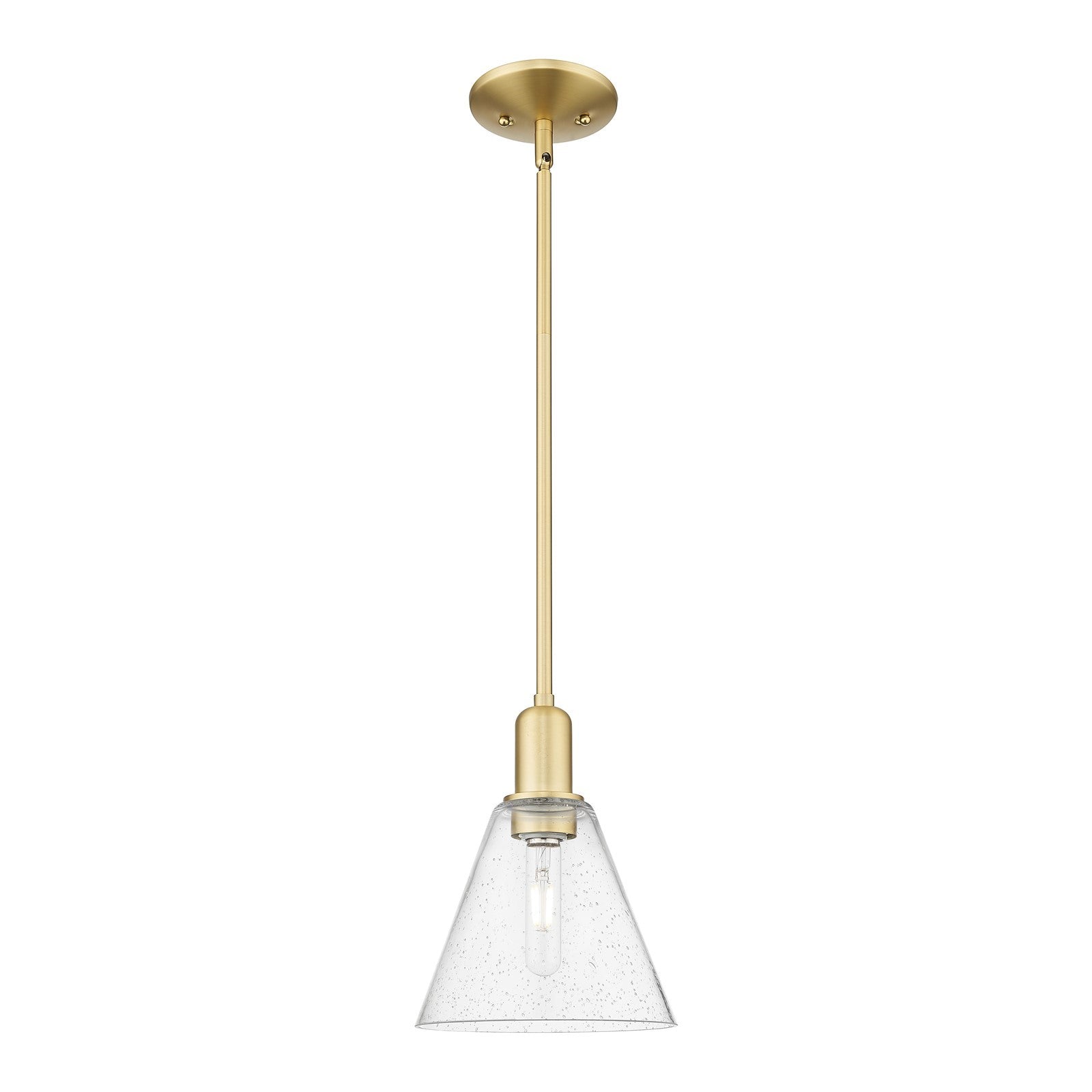 Innovations Berkshire Glass 8in 1-Light Mini Pendant | Industrial Satin Gold Steel and Seedy Glass | Kitchen Island & Dining Room | Model 716-1S-SG-GBC-84