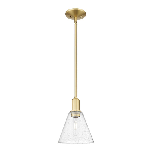 Innovations Berkshire Glass 8in 1-Light Mini Pendant | Industrial Satin Gold Steel and Seedy Glass | Kitchen Island & Dining Room | Model 716-1S-SG-GBC-84