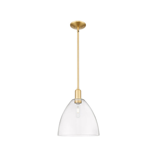 Innovations Bristol 12in 1-Light Mini Pendant | Industrial Satin Gold Steel and Clear Glass | Kitchen Island & Dining Room | 12 | Model 716-1S-SG-GBD-122