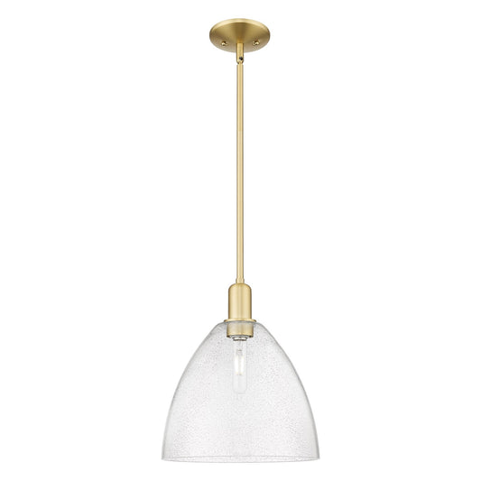 Innovations Bristol 12in 1-Light Mini Pendant | Industrial Satin Gold Steel and Seedy Glass | Kitchen Island & Dining Room | 12 | Model 716-1S-SG-GBD-124
