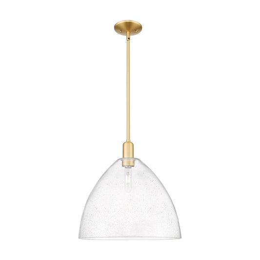 Innovations Bristol 16in 1-Light Mini Pendant | Industrial Satin Gold Steel and Cast Brass with Seedy Glass Shade | Kitchen | Model 716-1S-SG-GBD-164