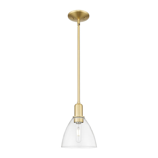 Innovations Bristol 8in 1-Light Mini Pendant | Industrial Satin Gold Steel and Clear Glass | Kitchen Island & Dining Room | 7.5 | Model 716-1S-SG-GBD-752