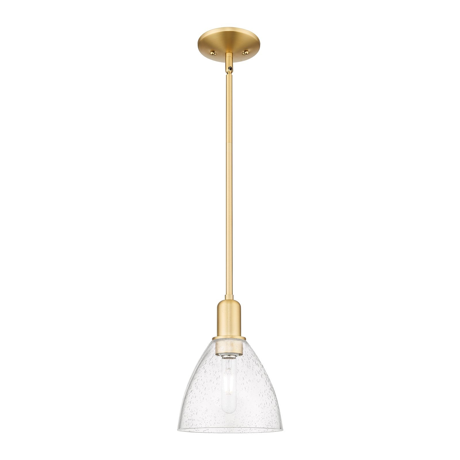 Innovations Bristol 8in 1-Light Mini Pendant | Industrial Satin Gold Steel and Seedy Glass | Kitchen Island & Dining Room | 7.5 | Model 716-1S-SG-GBD-754