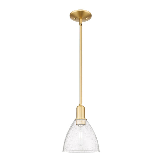 Innovations Bristol 8in 1-Light Mini Pendant | Industrial Satin Gold Steel and Seedy Glass | Kitchen Island & Dining Room | 7.5 | Model 716-1S-SG-GBD-754