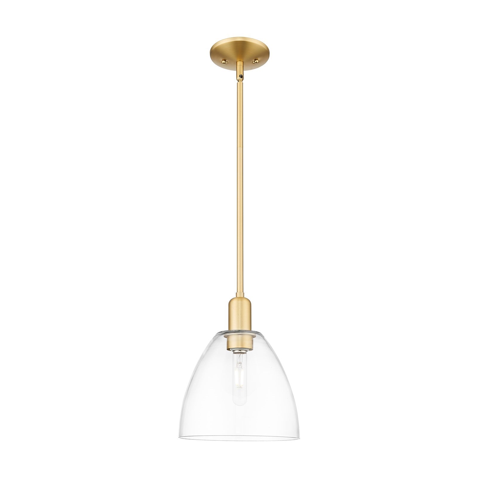 Innovations Bristol 9in 1-Light Mini Pendant | Industrial Satin Gold Steel and Clear Glass | Kitchen Island & Dining Room | 9 x 9 | Model 716-1S-SG-GBD-92