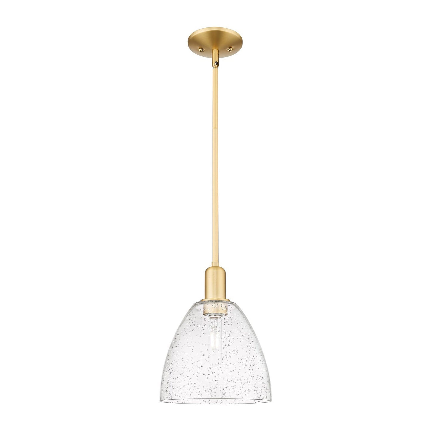 Innovations Bristol 9in 1-Light Mini Pendant | Industrial Satin Gold Steel and Seedy Glass | Kitchen Island & Dining Room | 9 x 9 | Model 716-1S-SG-GBD-94