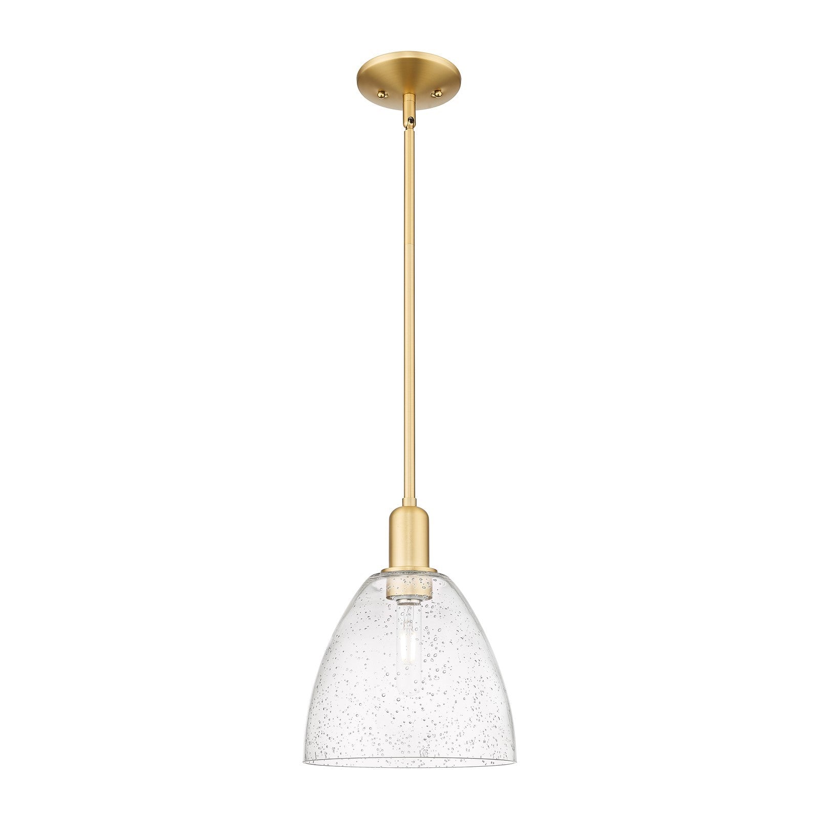 Innovations Bristol 9in 1-Light Mini Pendant | Industrial Satin Gold Steel and Seedy Glass | Kitchen Island & Dining Room | 9 x 9 | Model 716-1S-SG-GBD-94