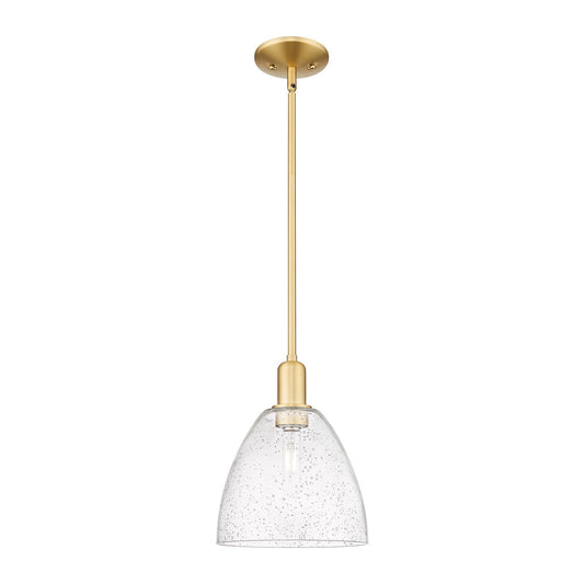 Innovations Bristol 9in 1-Light Mini Pendant | Industrial Satin Gold Steel and Seedy Glass | Kitchen Island & Dining Room | 9 x 9 | Model 716-1S-SG-GBD-94