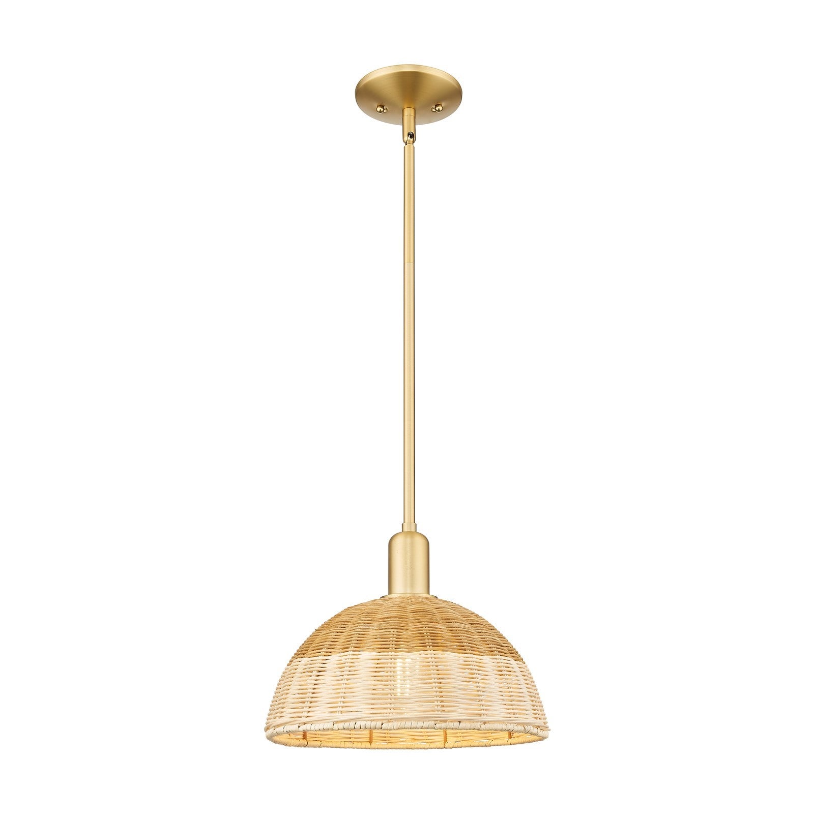 Innovations Natural Ballston Dome 12in 1-Light Mini Pendant | Farmhouse Satin Gold Steel and Natural Fiber Basketweave | Model 716-1S-SG-NBD2-12-NAT
