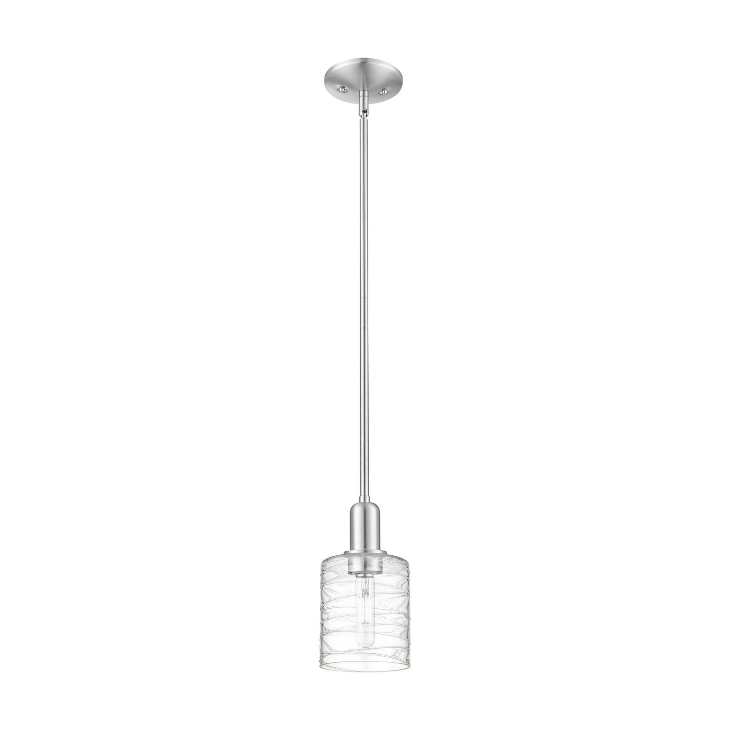 Innovations Cobbleskill 5in 1-Light Mini Pendant | Industrial Brushed Satin Nickel Steel and Deco Swirl Glass | Kitchen Island & | Model 716-1S-SN-G1113