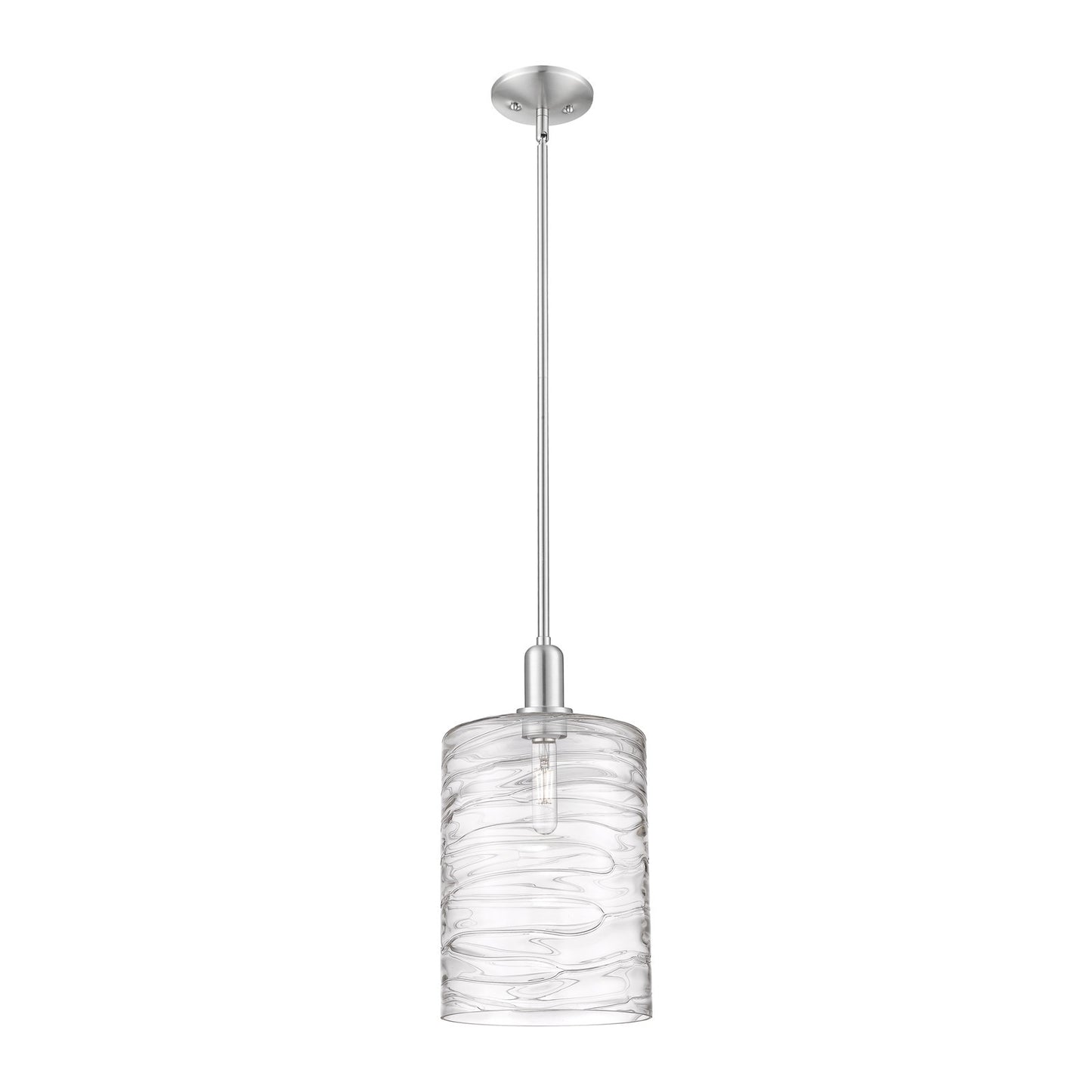 Innovations Cobbleskill 9in 1-Light Mini Pendant | Industrial Brushed Satin Nickel and Clear Deco Swirl Glass | Kitchen Island & | Model 716-1S-SN-G1113-L