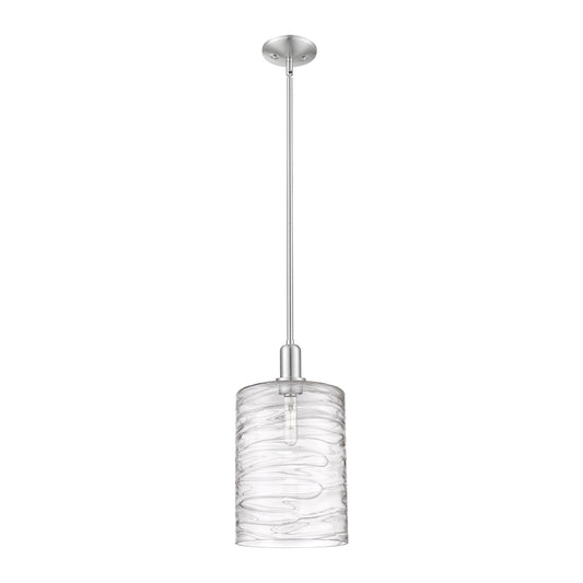 Innovations Cobbleskill 9in 1-Light Mini Pendant | Industrial Brushed Satin Nickel and Clear Deco Swirl Glass | Kitchen Island & | Model 716-1S-SN-G1113-L