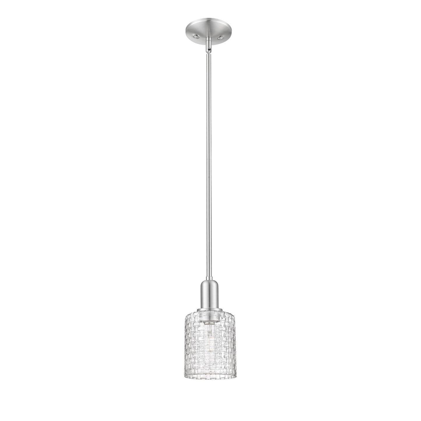 Innovations Cobbleskill 5in 1-Light Mini Pendant | Industrial Brushed Satin Nickel and Clear Basket Weave Glass | Kitchen | Model 716-1S-SN-G112C-5CL