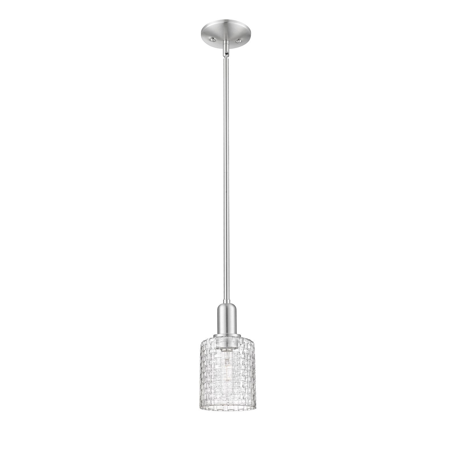 Innovations Cobbleskill 5in 1-Light Mini Pendant | Industrial Brushed Satin Nickel and Clear Basket Weave Glass | Kitchen | Model 716-1S-SN-G112C-5CL