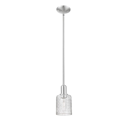 Innovations Cobbleskill 5in 1-Light Mini Pendant | Industrial Brushed Satin Nickel and Clear Basket Weave Glass | Kitchen | Model 716-1S-SN-G112C-5CL