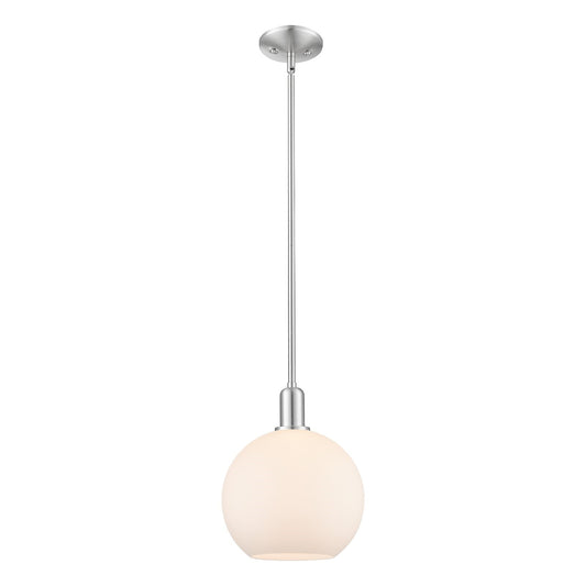Innovations Athens 10in 1-Light Mini Pendant | Industrial Brushed Satin Nickel and Matte White Glass | Kitchen Island & Dining | Model 716-1S-SN-G121-10