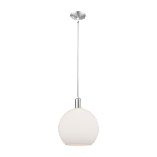 Innovations Athens 12in 1-Light Mini Pendant | Industrial Brushed Satin Nickel and Matte White Glass | Kitchen Island & Dining | Model 716-1S-SN-G121-12