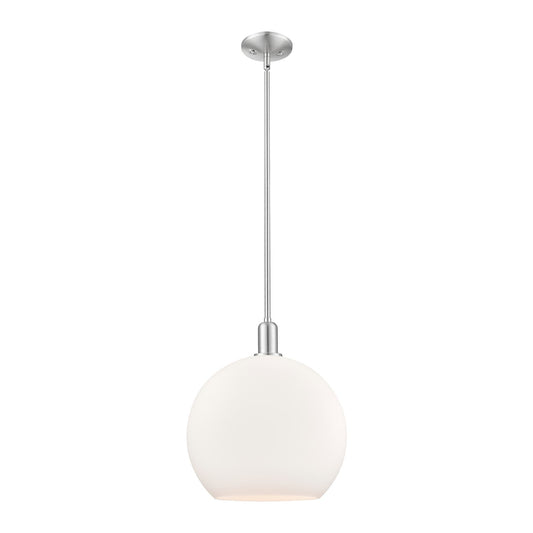 Innovations Athens 14in 1-Light Mini Pendant | Industrial Brushed Satin Nickel Steel and Matte White Glass | Kitchen Island & | Model 716-1S-SN-G121-14