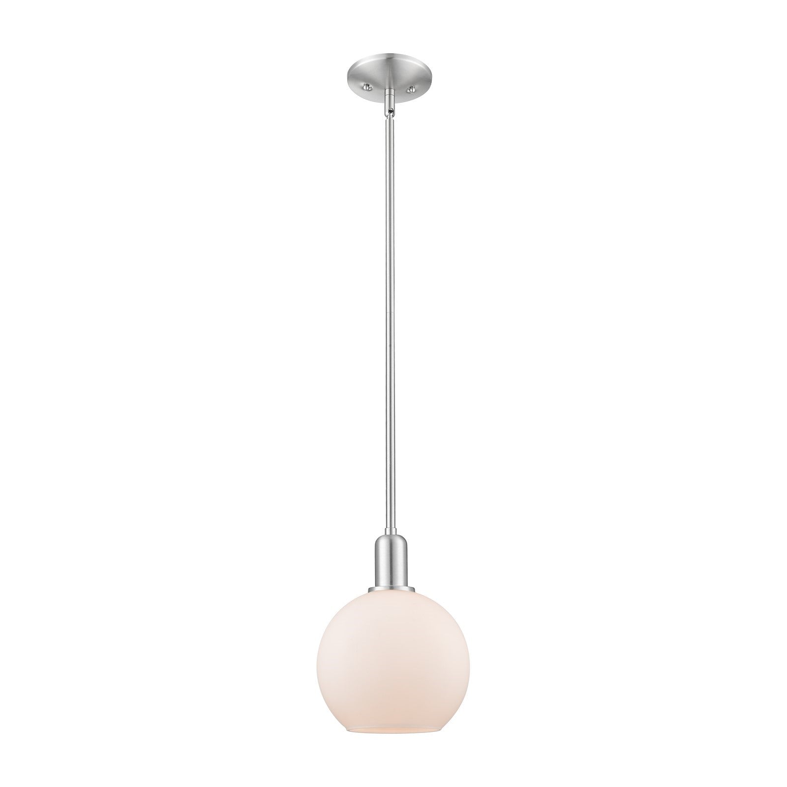 Innovations Athens 8in 1-Light Mini Pendant | Industrial Brushed Satin Nickel and Matte White Glass | Kitchen Island & Dining | Model 716-1S-SN-G121-8