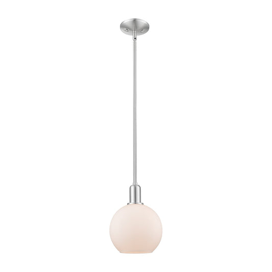 Innovations Athens 8in 1-Light Mini Pendant | Industrial Brushed Satin Nickel and Matte White Glass | Kitchen Island & Dining | Model 716-1S-SN-G121-8