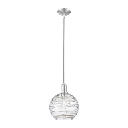 Innovations Athens Deco Swirl 10in 1-Light Mini Pendant | Industrial Brushed Satin Nickel and Clear Glass | Kitchen Island & | Model 716-1S-SN-G1213-10CL