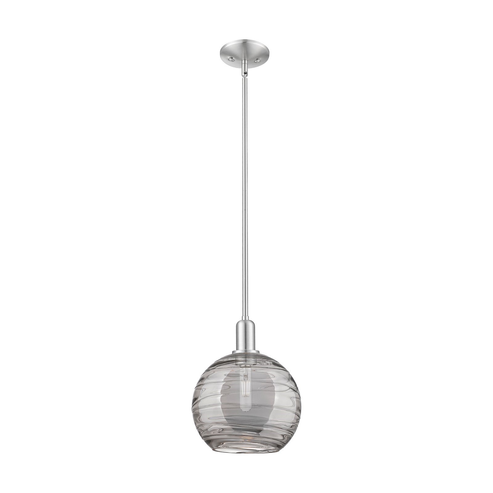 Innovations Athens Deco Swirl 10in 1-Light Mini Pendant | Industrial Brushed Satin Nickel and Light Smoke Glass | Kitchen | Model 716-1S-SN-G1213-10SM
