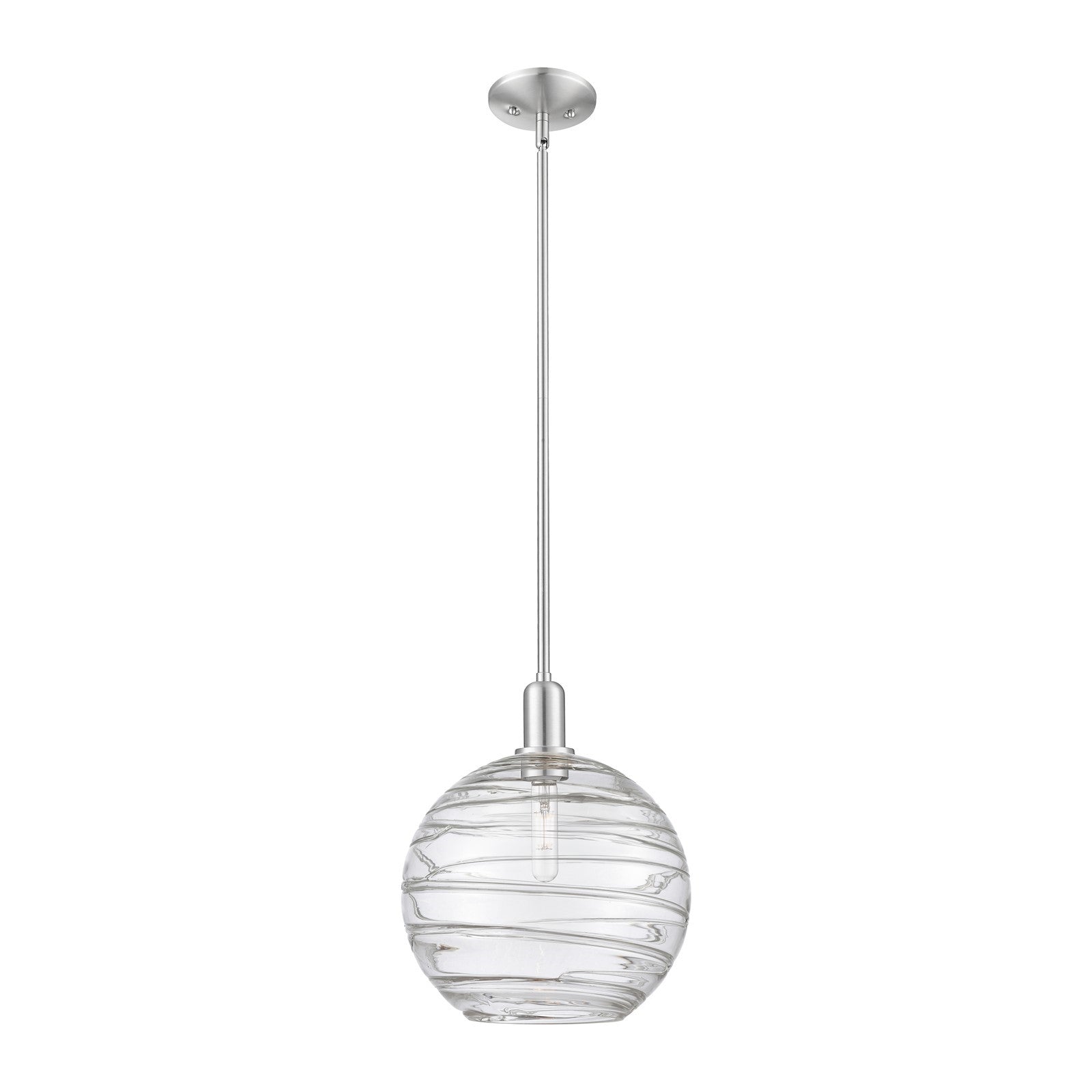 Innovations Athens Deco Swirl 12in 1-Light Mini Pendant | Industrial Brushed Satin Nickel and Clear Deco Swirl Glass | Model 716-1S-SN-G1213-12CL