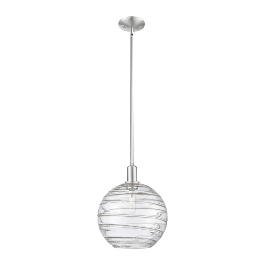 Innovations Athens Deco Swirl 12in 1-Light Mini Pendant | Industrial Brushed Satin Nickel and Clear Deco Swirl Glass | Model 716-1S-SN-G1213-12CL
